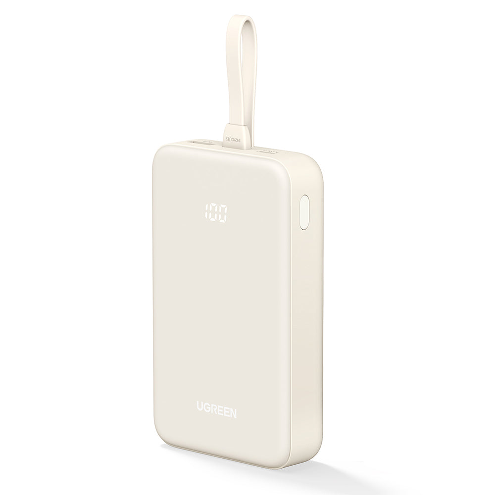 Ugreen - Power Bank PB505 (35340) - Fast Charging, 20000mAh, USB, USB-C, Built-in Type-C Cable, 22.5W, 5V/3A - Beige