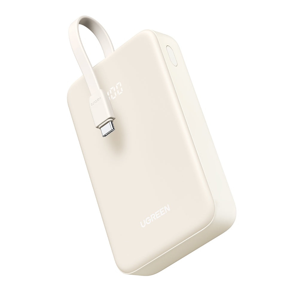 Ugreen - Power Bank PB505 (35340) - Fast Charging, 20000mAh, USB, USB-C, Built-in Type-C Cable, 22.5W, 5V/3A - Beige