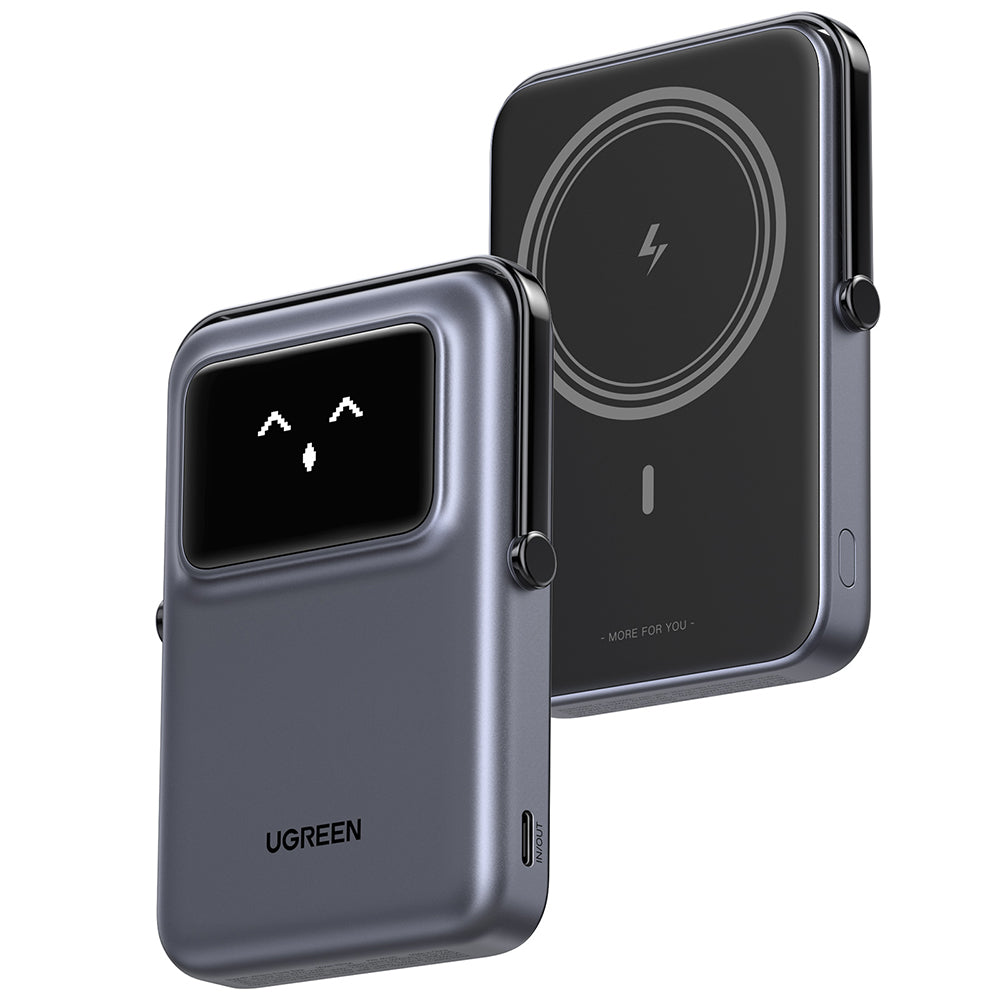 Ugreen - Wireless Power Bank Uno PB572 (45327) - MagSafe, Fast Charge, TFT Display, Stand, 10000mAh, USB-C, 20W, 5V/3A -