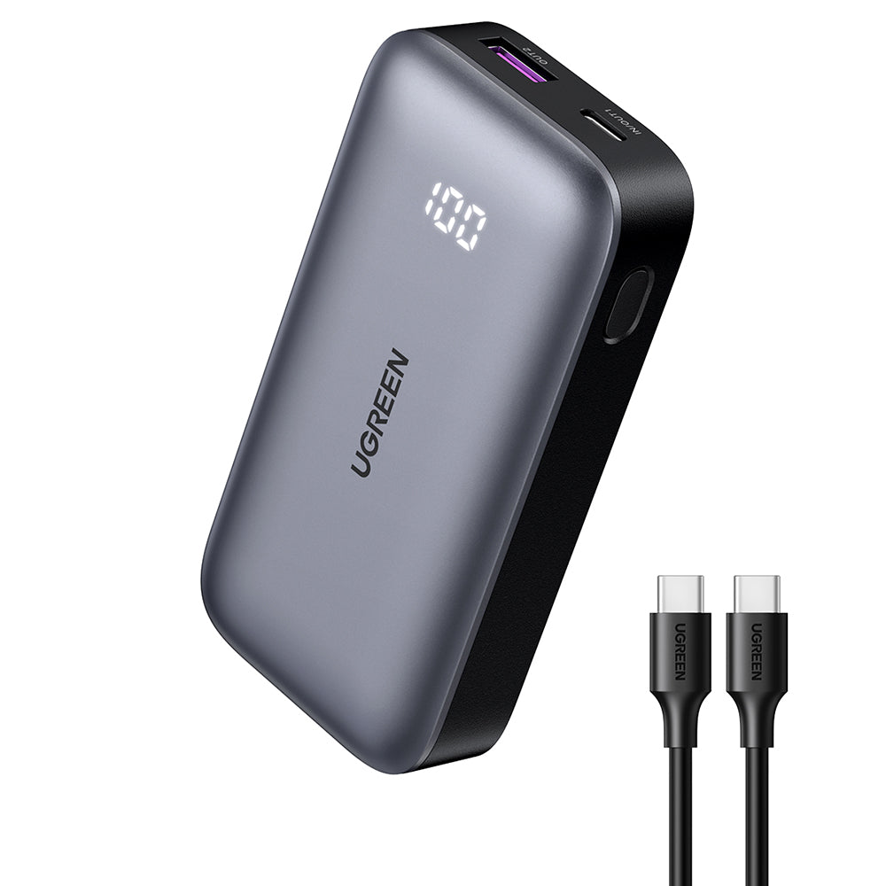 Ugreen - Power Bank PB502 (25185) - Fast Charging, with Digital Display, 10000mAh, USB, Type-C, 30W, 5V/3A - Grey