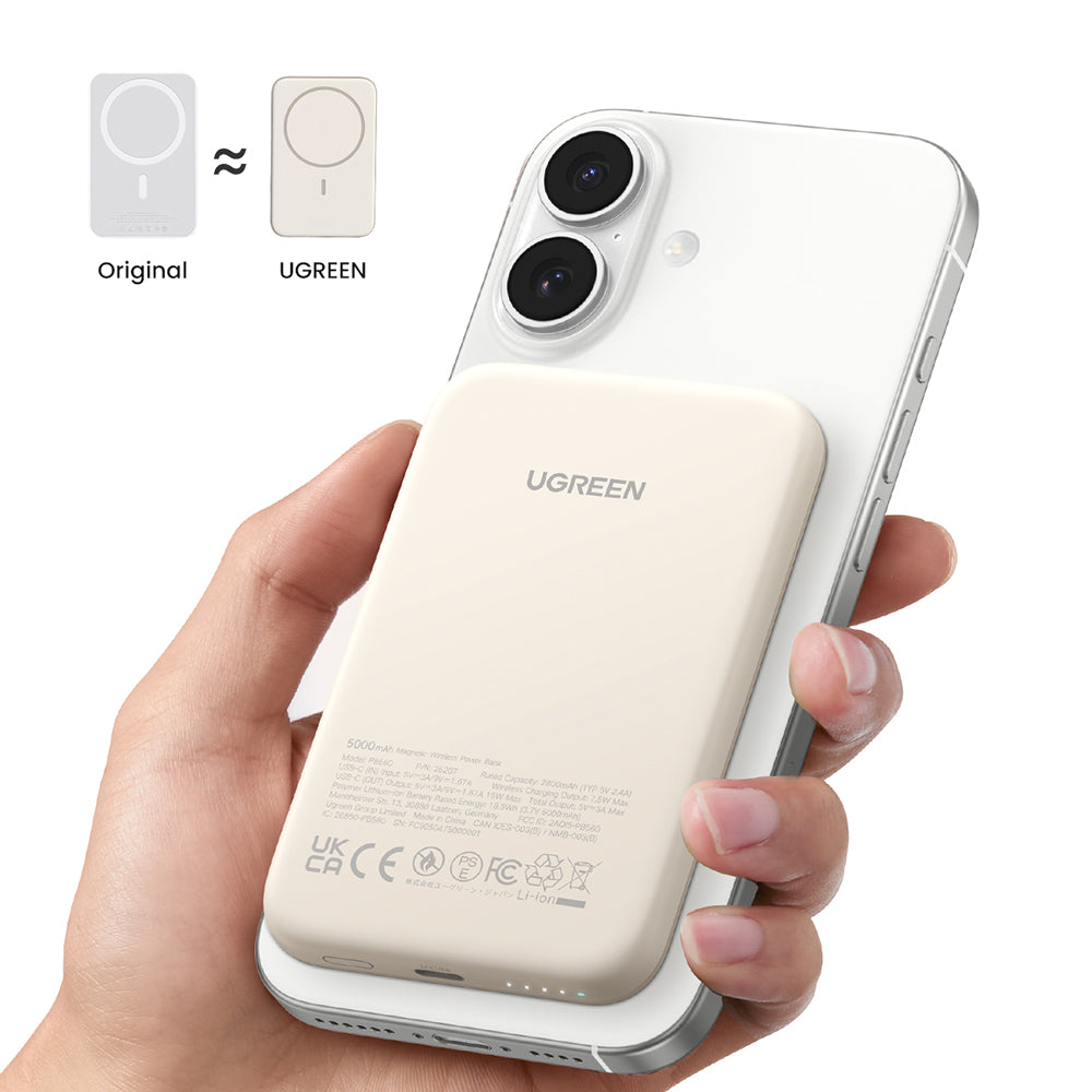 Ugreen - Power Bank PB560 (25207) - Fast Charge, Wireless, Magnetic, 5000mAh, USB-C, 15W, 5V/3A, with Type-C Cable - Bei