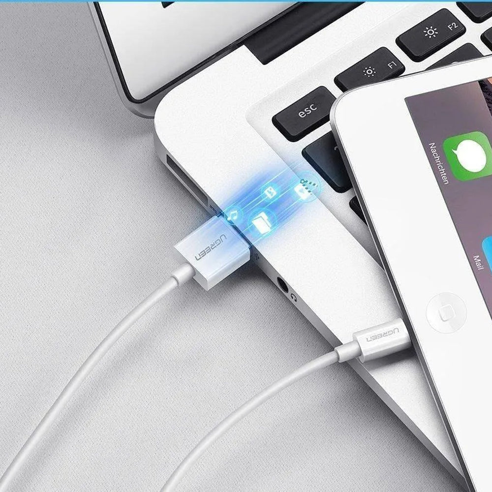 Ugreen - Data Cable US155 (20730) - for iPhone, iPad, iPod, USB to Lightning, 5V/2.4A, 480Mbps, MFi Ceritified, 2m - Whi