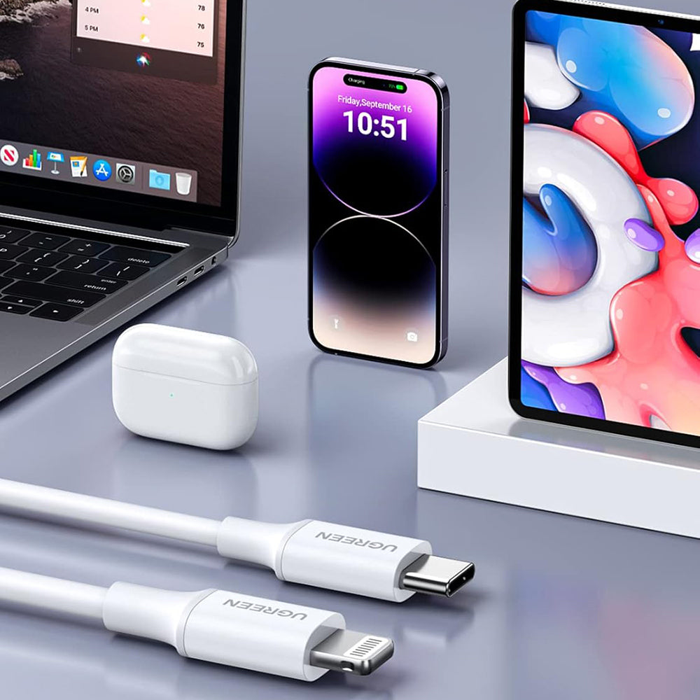 Ugreen - Data Cable US171 (10493) - for iPhone, iPad, Fast Charge, USB-C to Lightning, 3A, 480Mbps, MFI Certified, 1m - 