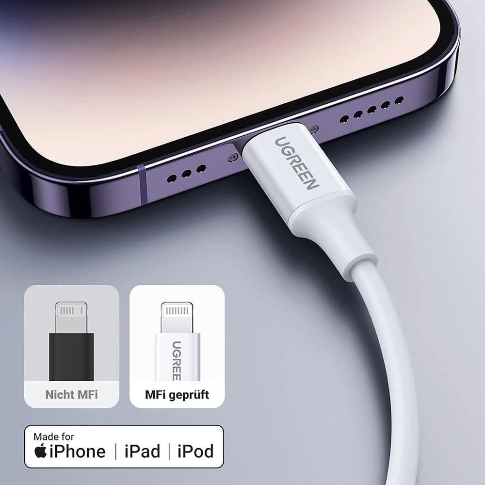 Ugreen - Data Cable US171 (10493) - for iPhone, iPad, Fast Charge, USB-C to Lightning, 3A, 480Mbps, MFI Certified, 1m - 
