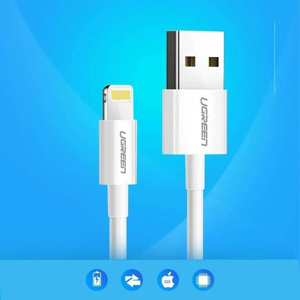 Ugreen - Data Cable US155 (20728) - for iPhone, iPad, iPod, USB to Lightning, 5V/2.4A, 480Mbps, MFi Ceritified, 1m - Whi