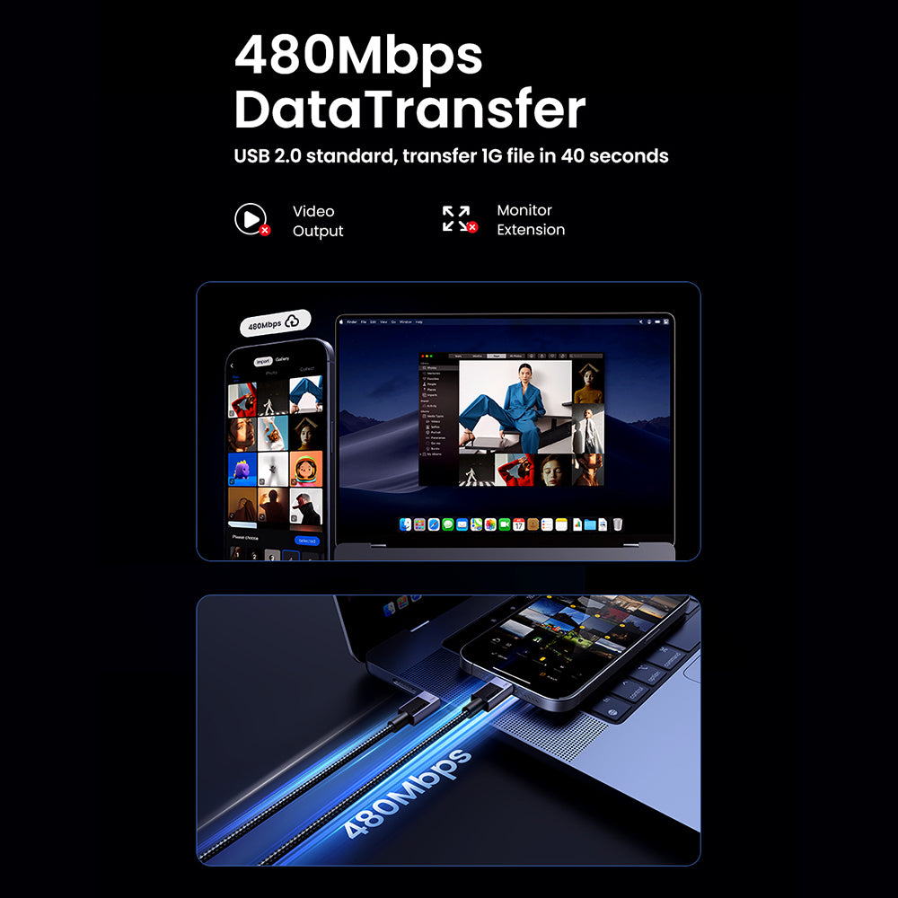 Ugreen - Data Cable L513 (45068) - USB-C to Type-C, Fast Charging, PD240W, 5A, 480Mbps, 2m - Space Gray