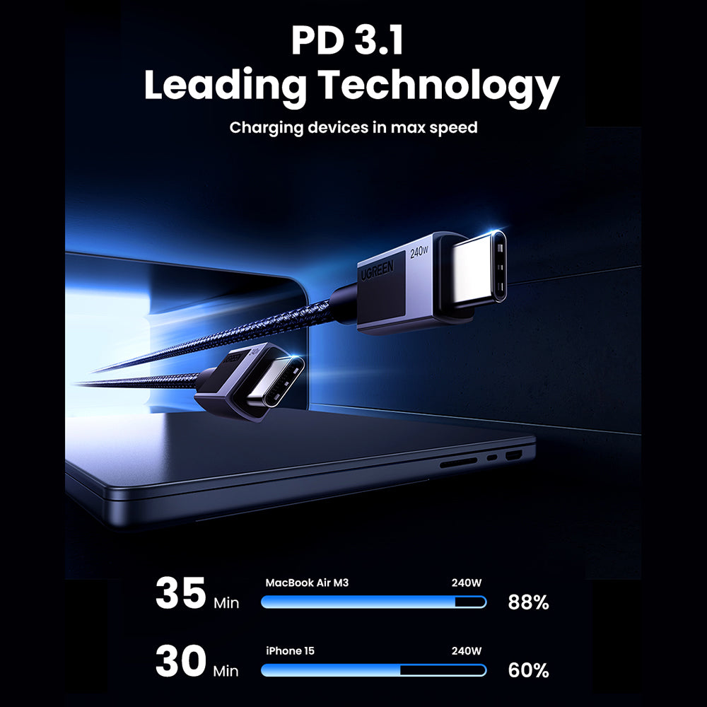 Ugreen - Data Cable L513 (45067) - USB-C to Type-C, Fast Charging, PD240W, 5A, 480Mbps, 1m - Space Gray
