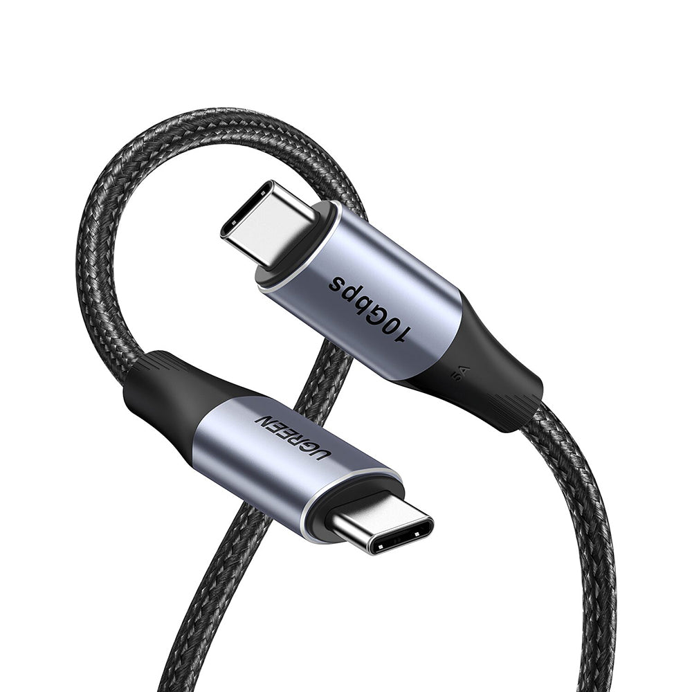Ugreen - Data Cable US355 (80150) - Type-C, Fast Charging, 100W, 5A, 4K, 10Gbps, Smart Chip, Audio-Video, Nylon, 1m - Bl