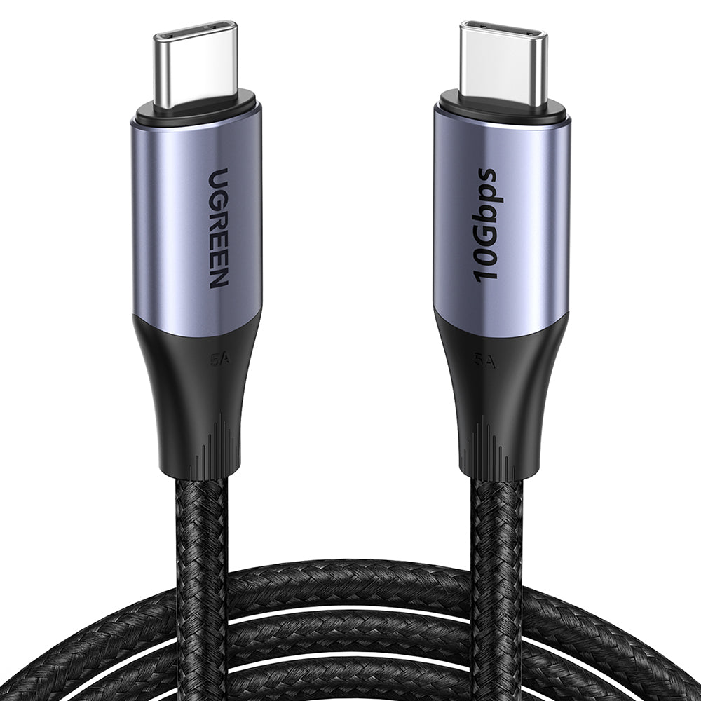 Ugreen - Data Cable US355 (80150) - Type-C, Fast Charging, 100W, 5A, 4K, 10Gbps, Smart Chip, Audio-Video, Nylon, 1m - Bl