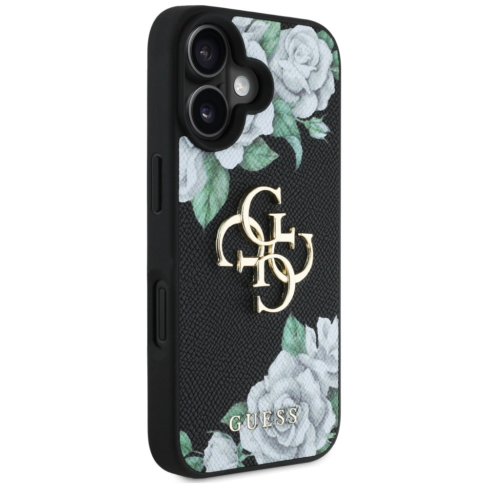 Husa pentru iPhone 16 - Guess Hardcase 4G Grained Roses Big Logom (GUHCP16SPGROP4MK) - Black