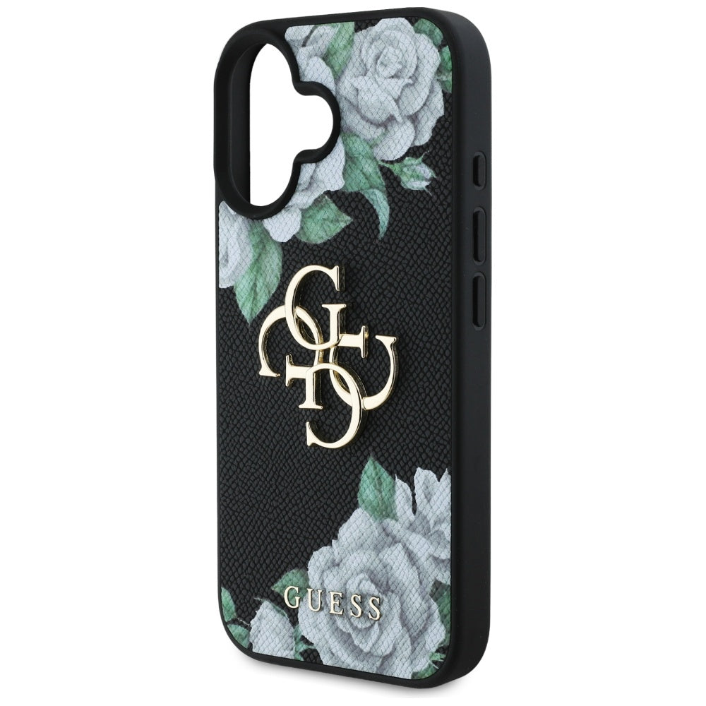 Husa pentru iPhone 16 - Guess Hardcase 4G Grained Roses Big Logom (GUHCP16SPGROP4MK) - Black