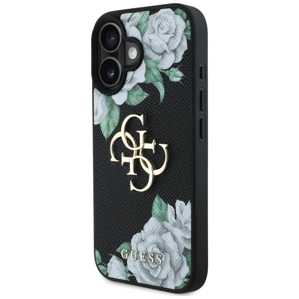 Husa pentru iPhone 16 - Guess Hardcase 4G Grained Roses Big Logom (GUHCP16SPGROP4MK) - Black