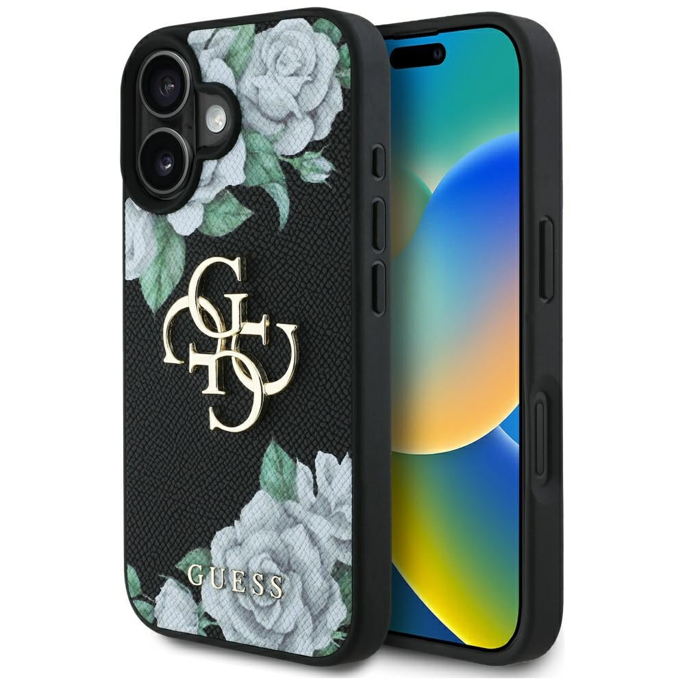 Husa pentru iPhone 16 - Guess Hardcase 4G Grained Roses Big Logom (GUHCP16SPGROP4MK) - Black