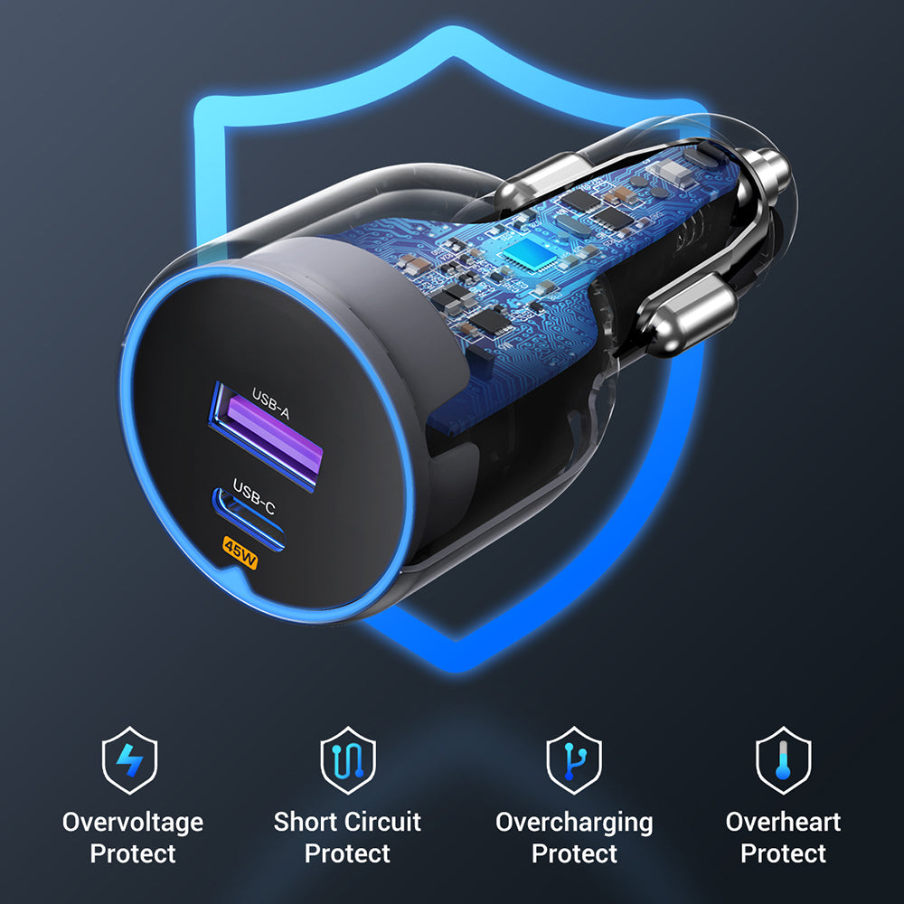 Ugreen - Car Charger EC701 (35023) - Fast Charging, Type-C, USB, 63W, 3A, PD3.0, QC 3.0 - Black