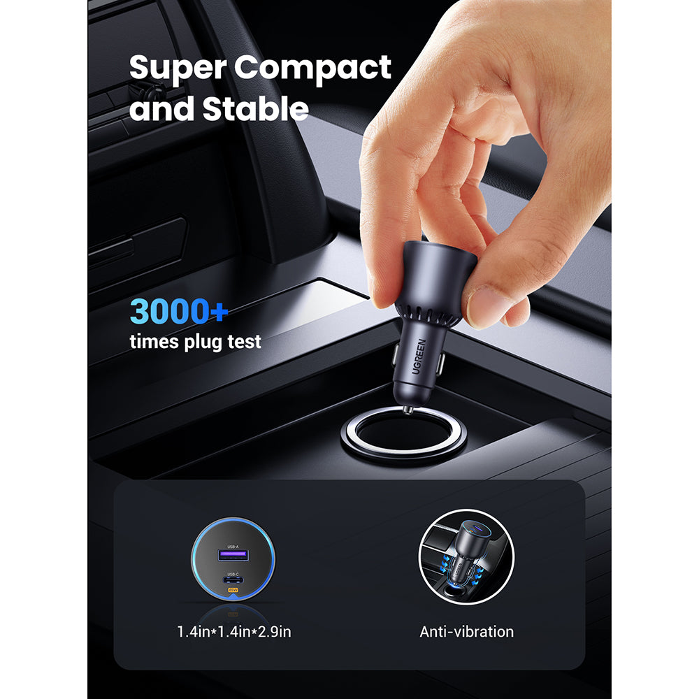Ugreen - Car Charger EC701 (35023) - Fast Charging, Type-C, USB, 63W, 3A, PD3.0, QC 3.0 - Black