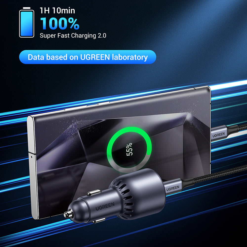 Ugreen - Car Charger EC701 (35023) - Fast Charging, Type-C, USB, 63W, 3A, PD3.0, QC 3.0 - Black