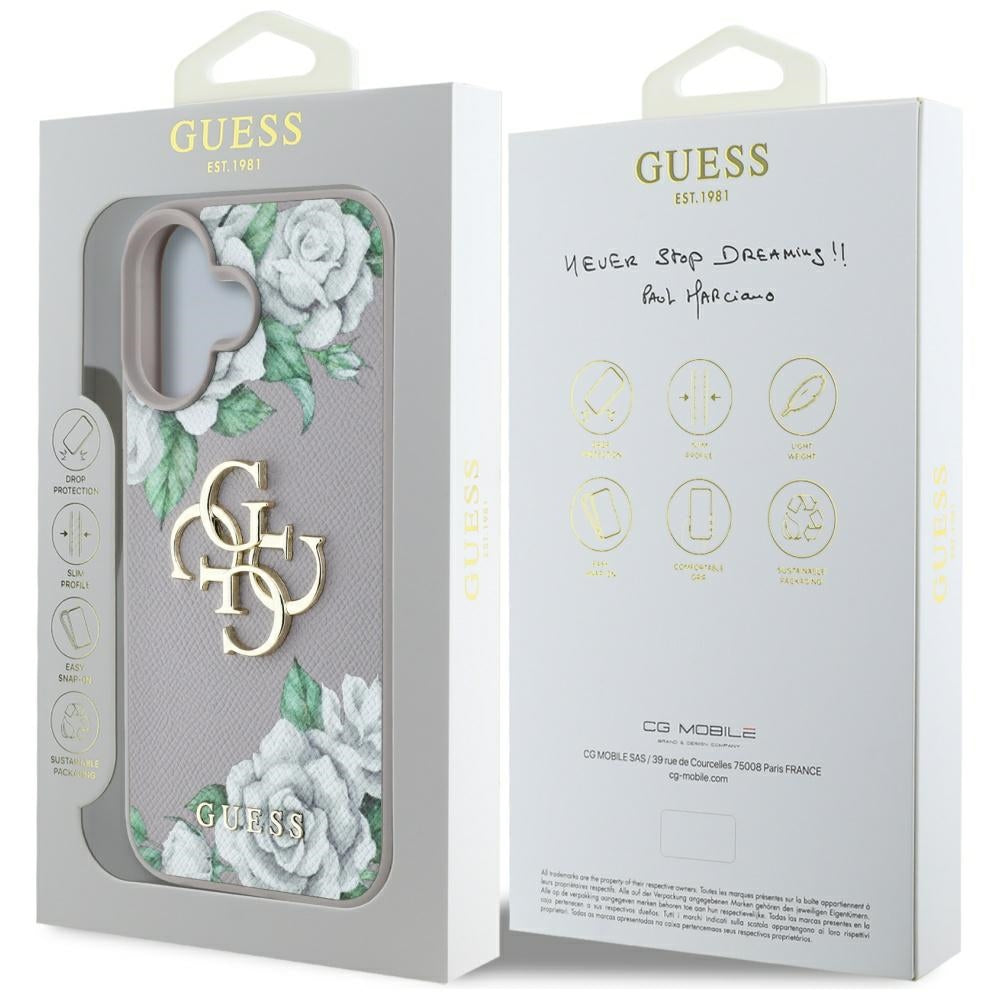 Husa pentru iPhone 16 - Guess Hardcase 4G Grained Roses Big Logo (GUHCP16SPGROP4MU) - Purple