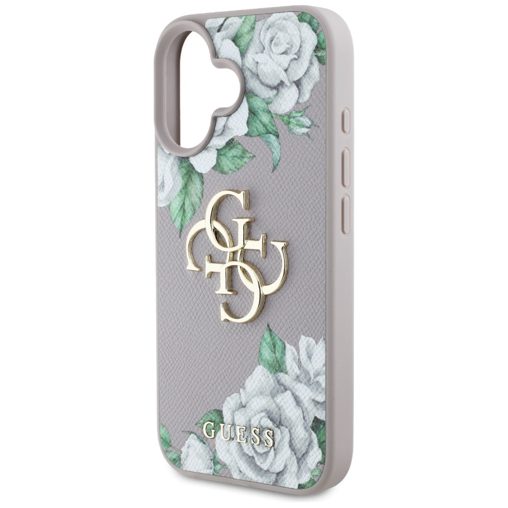 Husa pentru iPhone 16 - Guess Hardcase 4G Grained Roses Big Logo (GUHCP16SPGROP4MU) - Purple