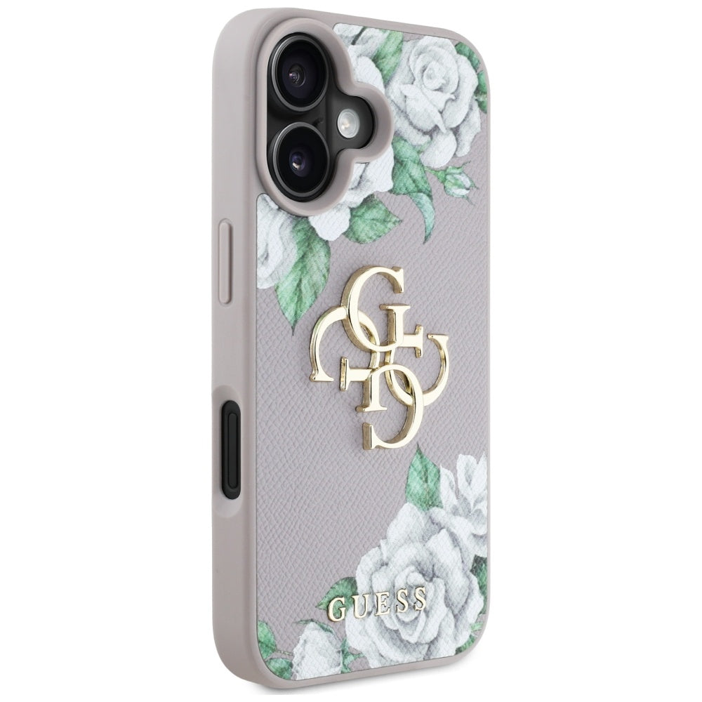 Husa pentru iPhone 16 - Guess Hardcase 4G Grained Roses Big Logo (GUHCP16SPGROP4MU) - Purple