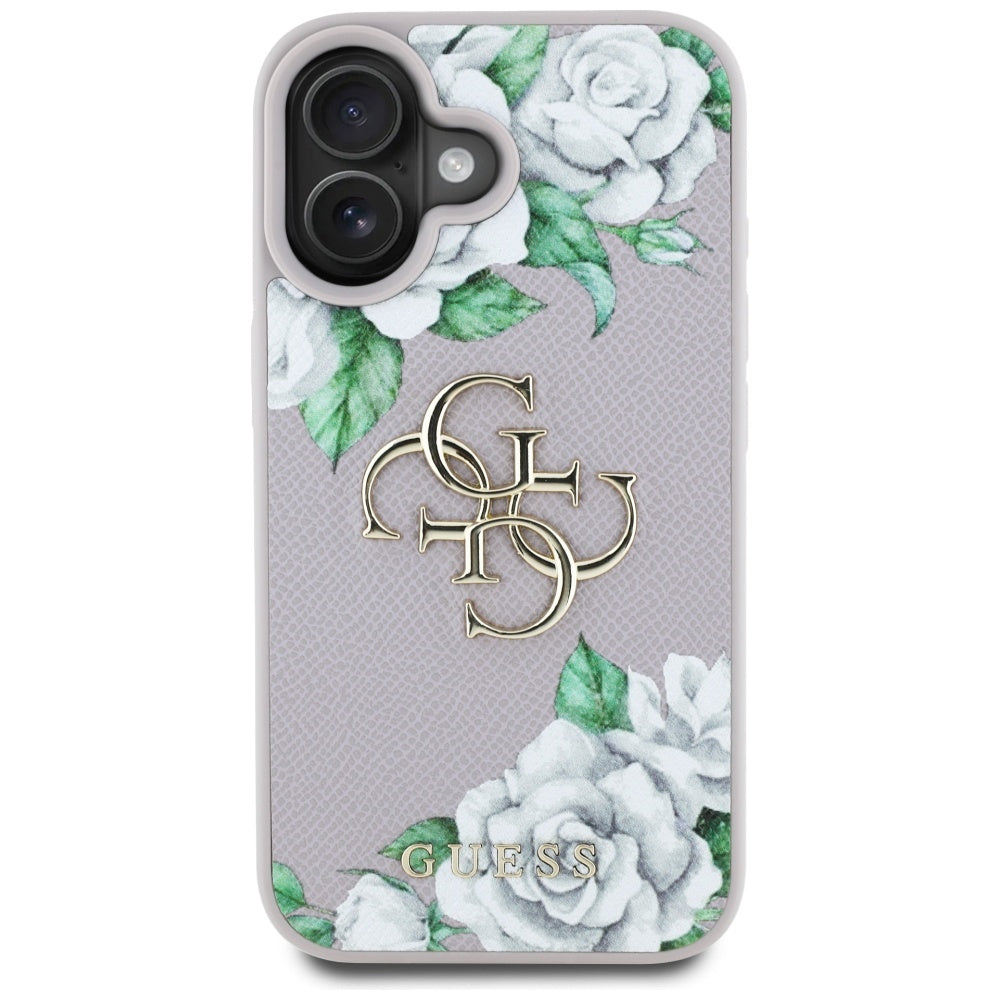 Husa pentru iPhone 16 - Guess Hardcase 4G Grained Roses Big Logo (GUHCP16SPGROP4MU) - Purple