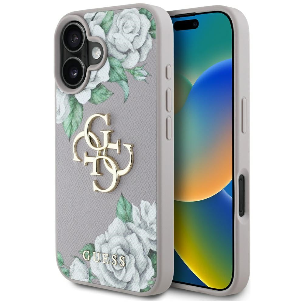 Husa pentru iPhone 16 - Guess Hardcase 4G Grained Roses Big Logo (GUHCP16SPGROP4MU) - Purple