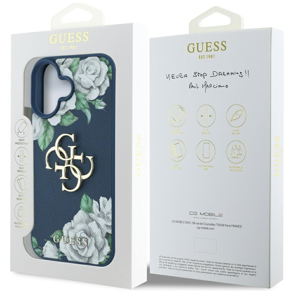Husa pentru iPhone 16 - Guess Hardcase 4G Grained Roses Big Logo (GUHCP16SPGROP4MB) - Blue