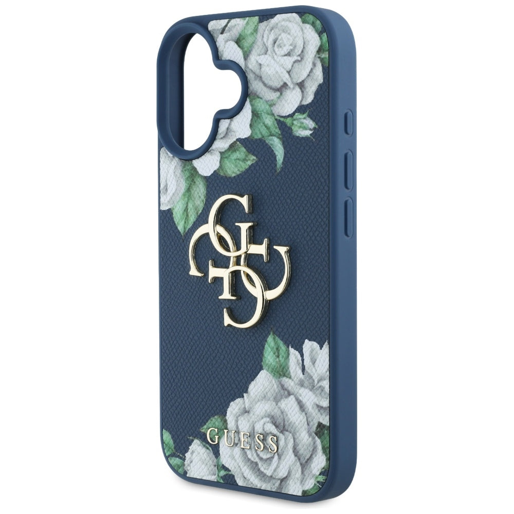 Husa pentru iPhone 16 - Guess Hardcase 4G Grained Roses Big Logo (GUHCP16SPGROP4MB) - Blue