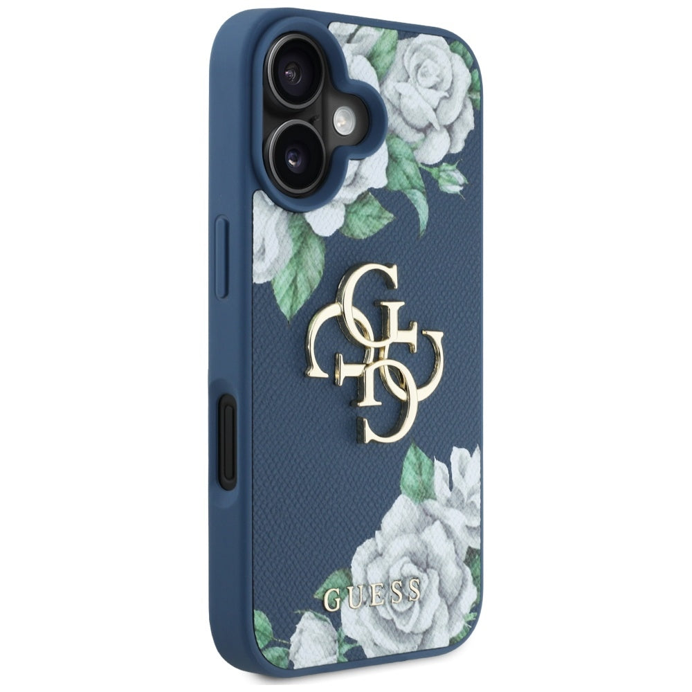 Husa pentru iPhone 16 - Guess Hardcase 4G Grained Roses Big Logo (GUHCP16SPGROP4MB) - Blue