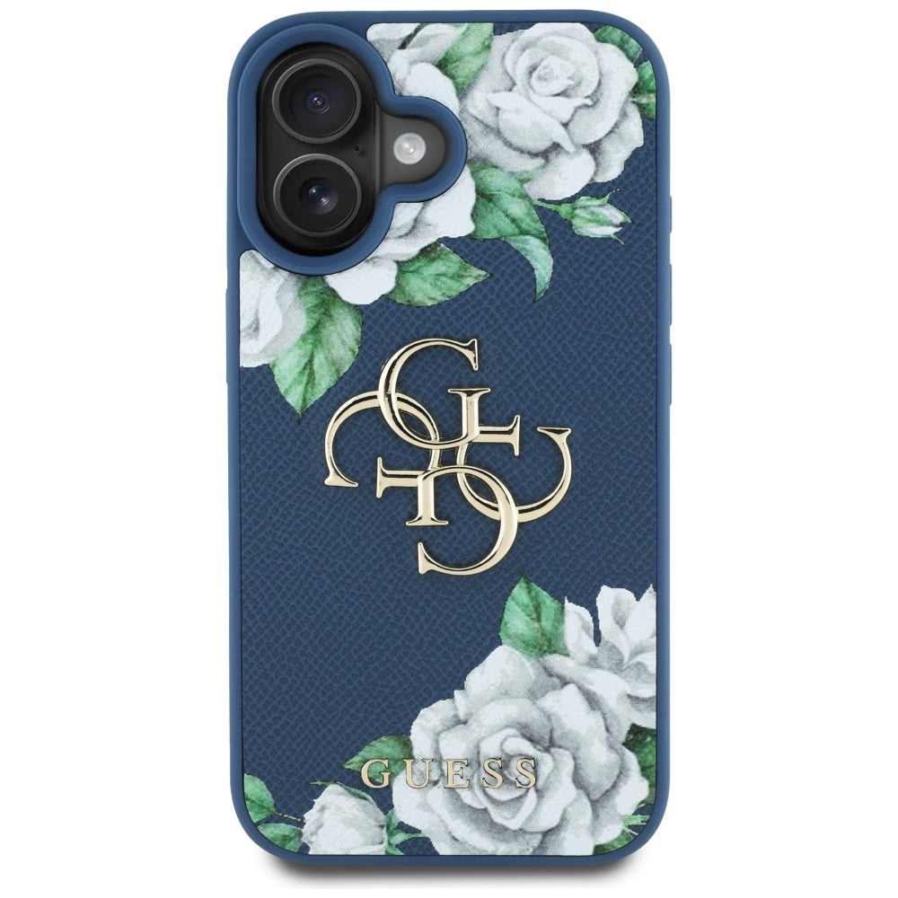 Husa pentru iPhone 16 - Guess Hardcase 4G Grained Roses Big Logo (GUHCP16SPGROP4MB) - Blue