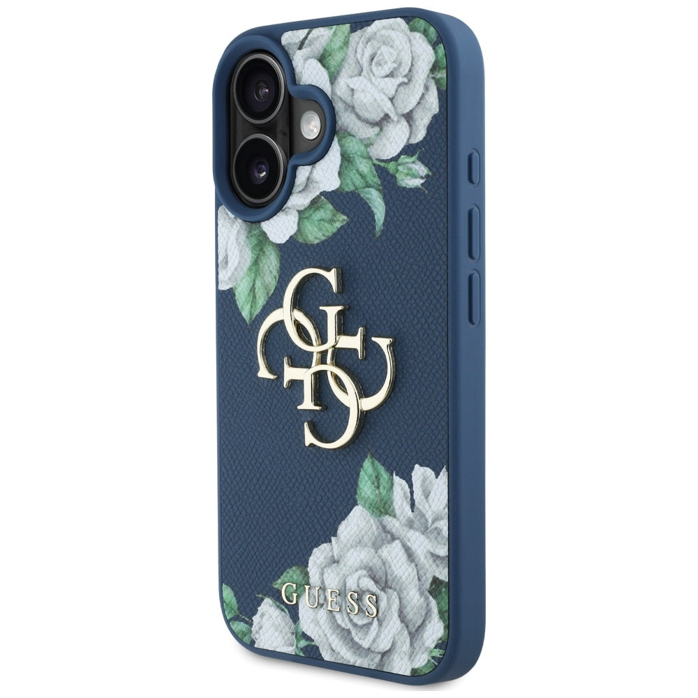 Husa pentru iPhone 16 - Guess Hardcase 4G Grained Roses Big Logo (GUHCP16SPGROP4MB) - Blue