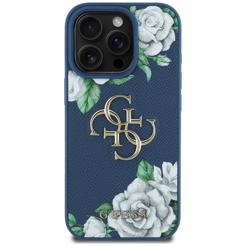 Husa pentru iPhone 16 Pro - Guess Hardcase 4G Grained Roses Big Logo (GUHCP16LPGROP4MB) - Blue