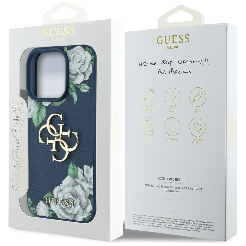 Husa pentru iPhone 16 Pro - Guess Hardcase 4G Grained Roses Big Logo (GUHCP16LPGROP4MB) - Blue