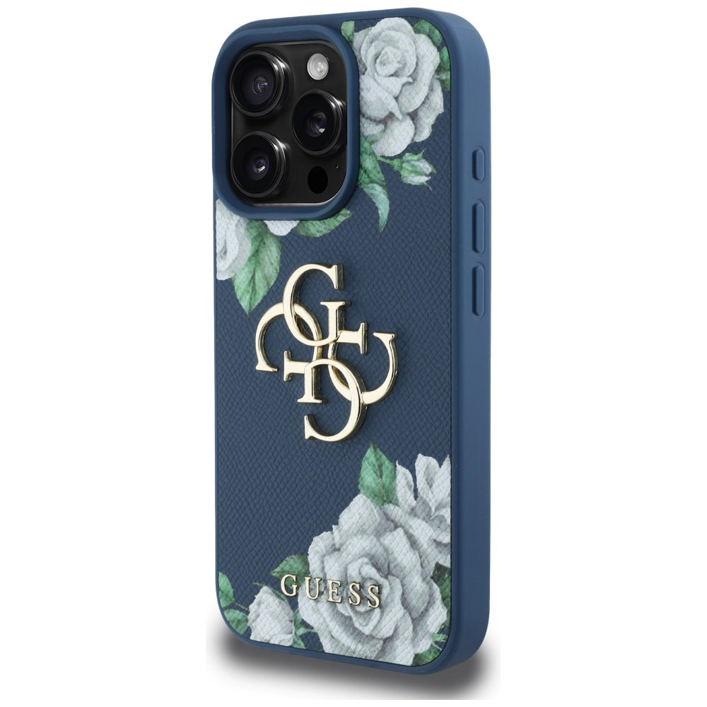 Husa pentru iPhone 16 Pro - Guess Hardcase 4G Grained Roses Big Logo (GUHCP16LPGROP4MB) - Blue