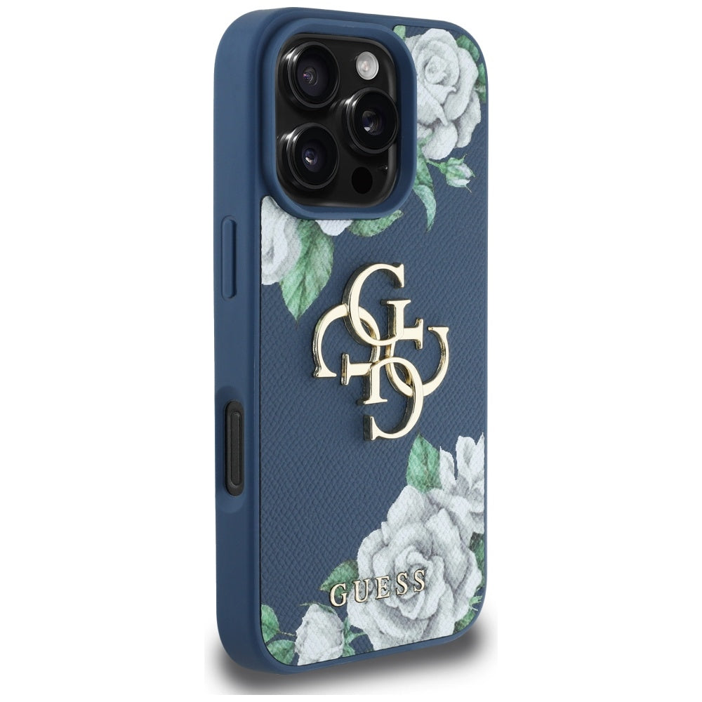 Husa pentru iPhone 16 Pro - Guess Hardcase 4G Grained Roses Big Logo (GUHCP16LPGROP4MB) - Blue