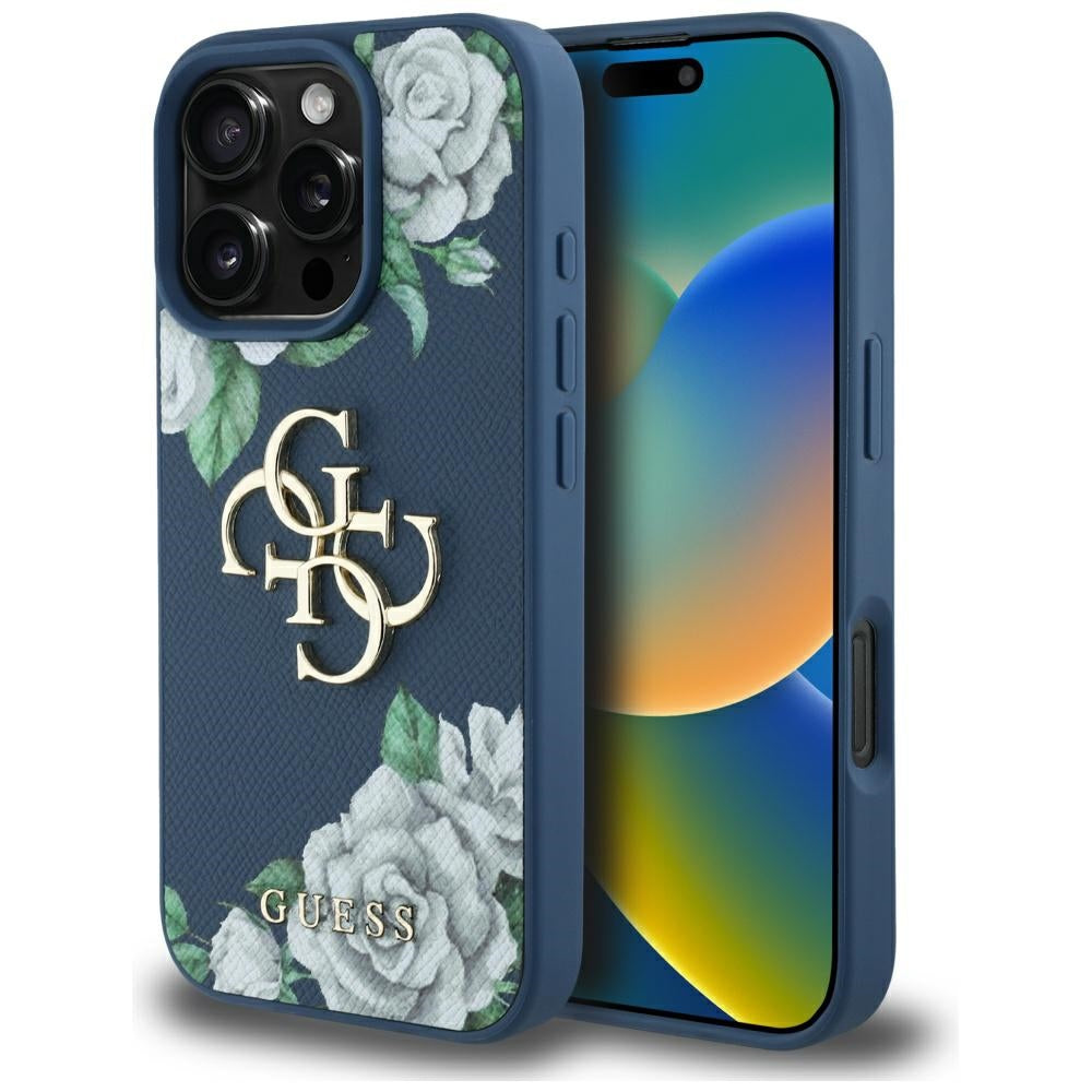 Husa pentru iPhone 16 Pro - Guess Hardcase 4G Grained Roses Big Logo (GUHCP16LPGROP4MB) - Blue
