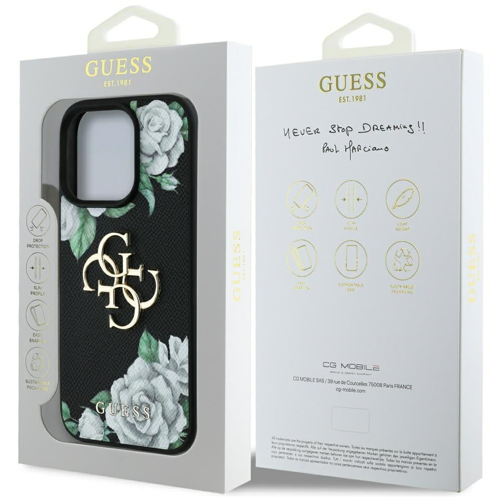 Husa pentru iPhone 16 Pro Max - Guess Hardcase 4G Grained Roses Big Logo (GUHCP16XPGROP4MK) - Black