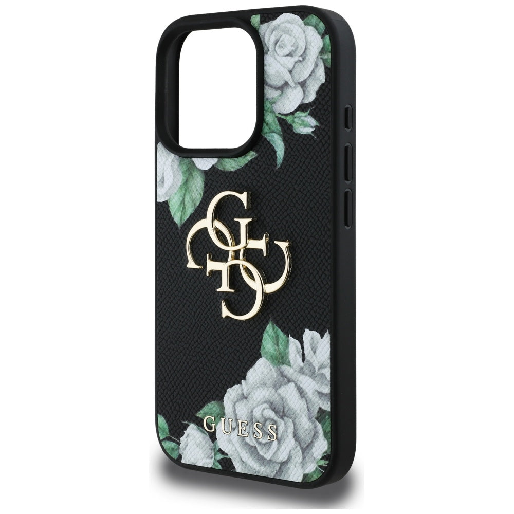 Husa pentru iPhone 16 Pro Max - Guess Hardcase 4G Grained Roses Big Logo (GUHCP16XPGROP4MK) - Black