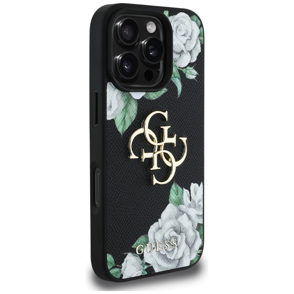 Husa pentru iPhone 16 Pro Max - Guess Hardcase 4G Grained Roses Big Logo (GUHCP16XPGROP4MK) - Black