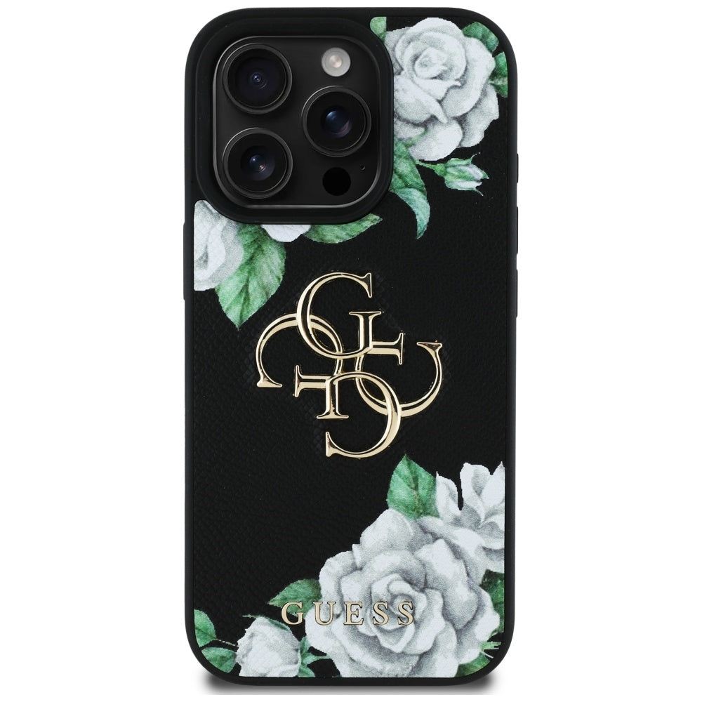 Husa pentru iPhone 16 Pro Max - Guess Hardcase 4G Grained Roses Big Logo (GUHCP16XPGROP4MK) - Black