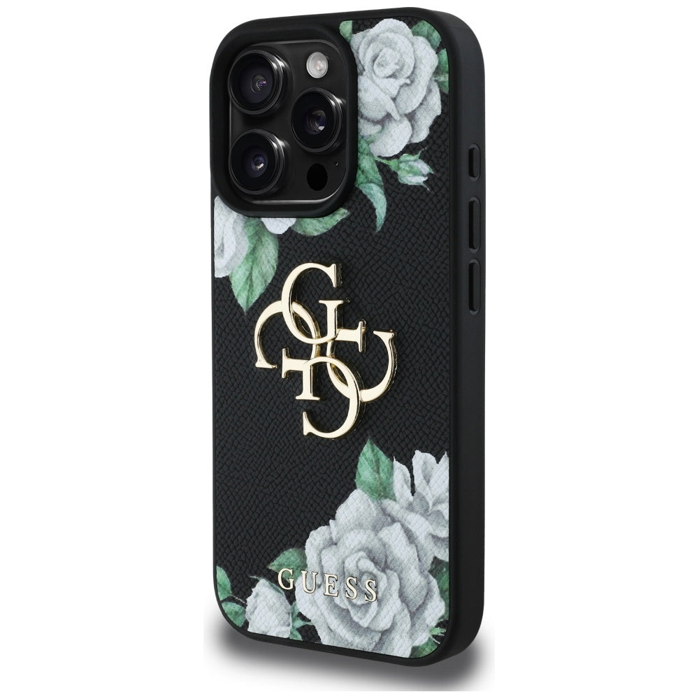 Husa pentru iPhone 16 Pro Max - Guess Hardcase 4G Grained Roses Big Logo (GUHCP16XPGROP4MK) - Black