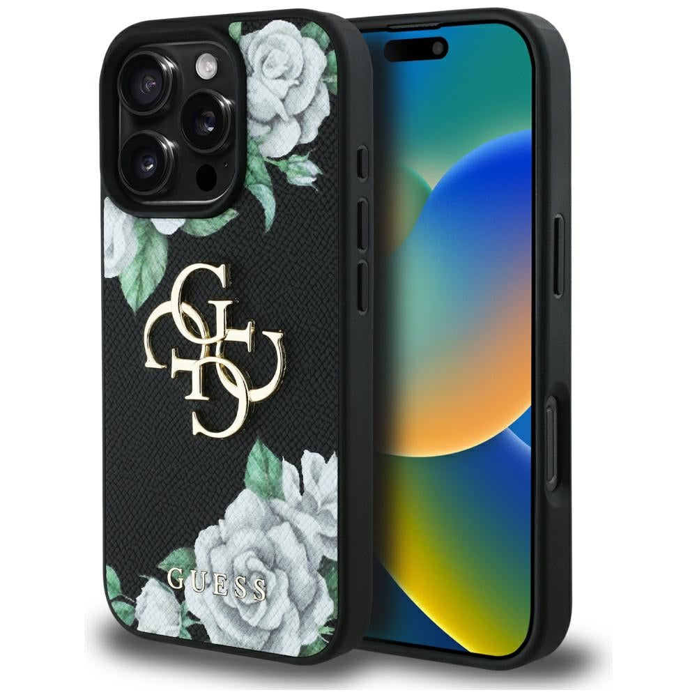 Husa pentru iPhone 16 Pro Max - Guess Hardcase 4G Grained Roses Big Logo (GUHCP16XPGROP4MK) - Black