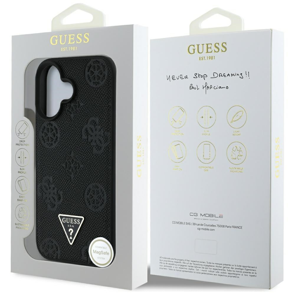 Guess - Peony Grained Hot Stamp Triangle MagSafe (GUHMP16SPGBTMK) - iPhone 16 - Black