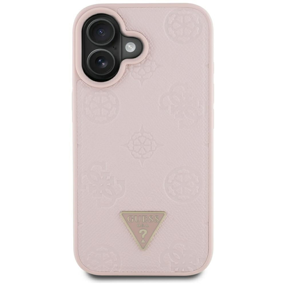 Guess Husa de protectie Guess Peony Grained Hot Stamp Triangle MagSafe (GUHMP16SPGBTMP) compatibil cu iPhone 16, Roz – i