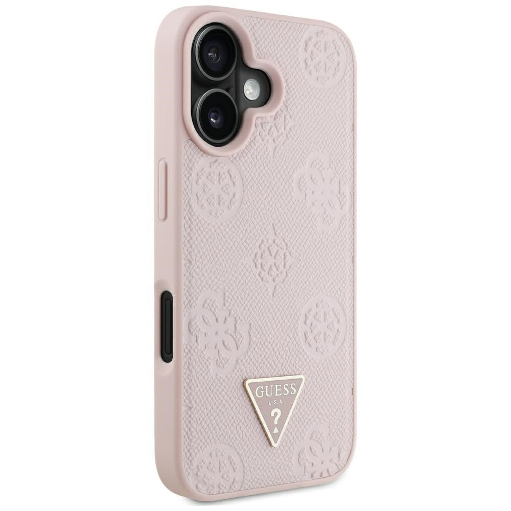 Guess Husa de protectie Guess Peony Grained Hot Stamp Triangle MagSafe (GUHMP16SPGBTMP) compatibil cu iPhone 16, Roz – i