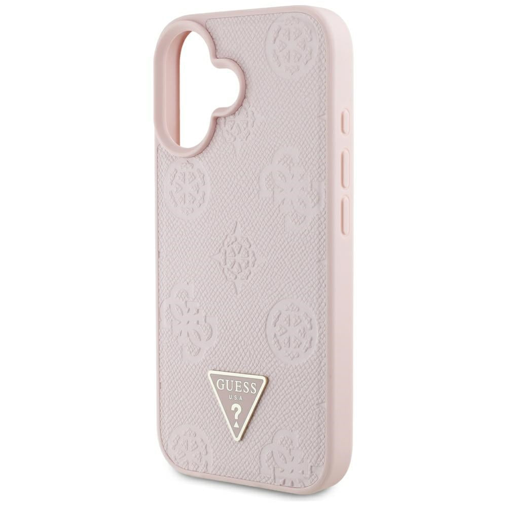 Guess Husa de protectie Guess Peony Grained Hot Stamp Triangle MagSafe (GUHMP16SPGBTMP) compatibil cu iPhone 16, Roz – i