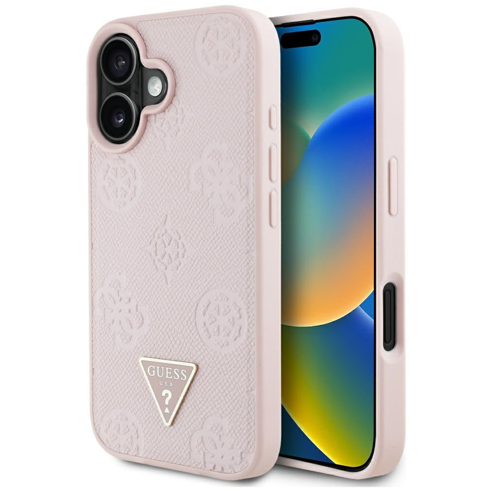 Guess Husa de protectie Guess Peony Grained Hot Stamp Triangle MagSafe (GUHMP16SPGBTMP) compatibil cu iPhone 16, Roz