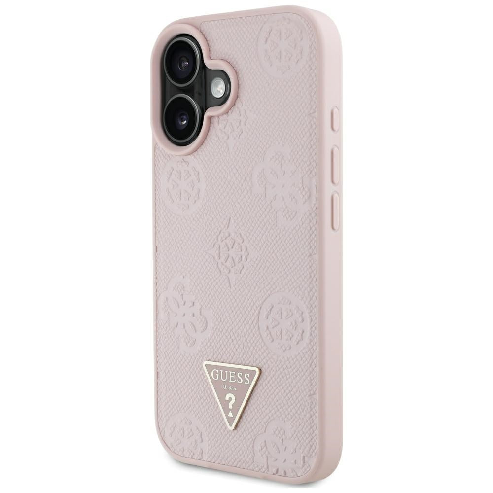 Guess Husa de protectie Guess Peony Grained Hot Stamp Triangle MagSafe (GUHMP16SPGBTMP) compatibil cu iPhone 16, Roz – i