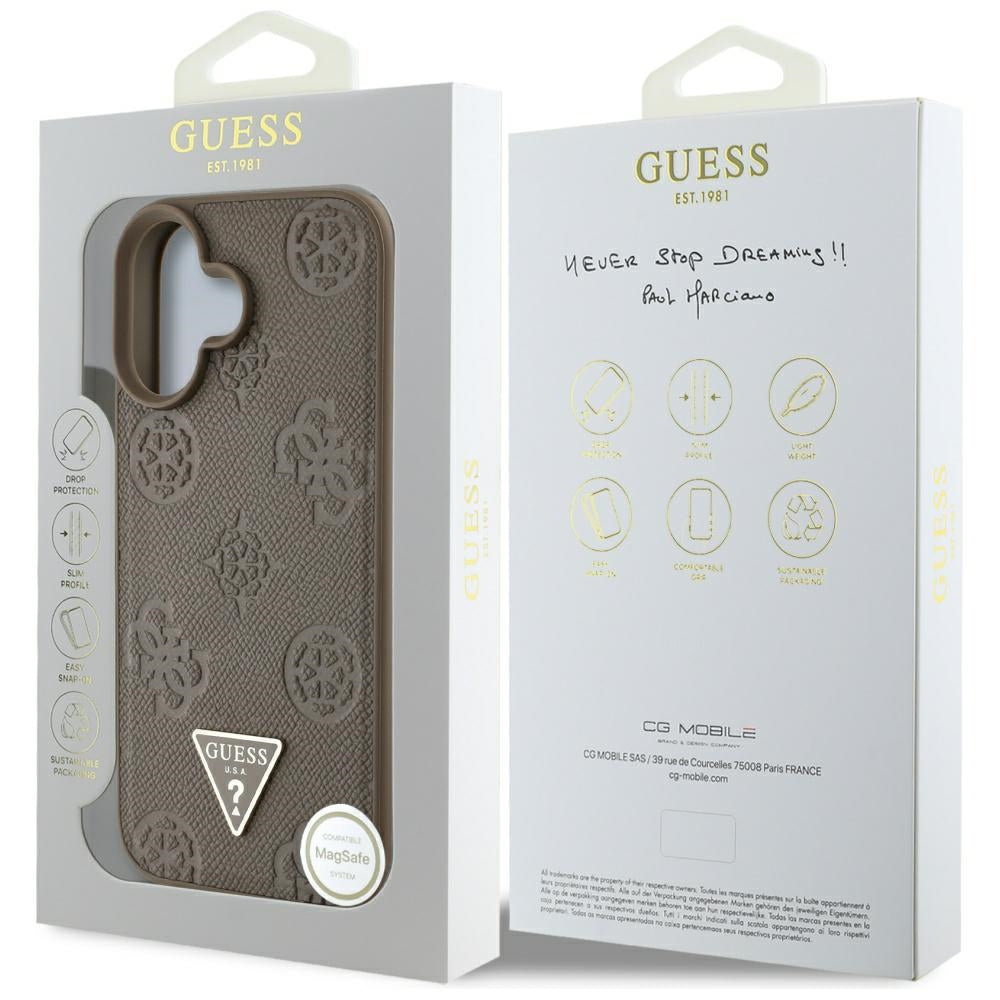 Guess - Peony Grained Hot Stamp Triangle MagSafe (GUHMP16SPGBTMW) - iPhone 16 - Brown