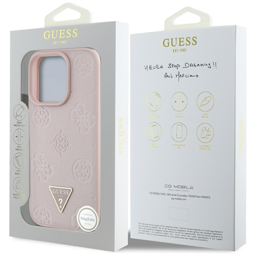 Guess - Peony Grained Hot Stamp Triangle MagSafe (GUHMP16LPGBTMP) - iPhone 16 Pro - Pink