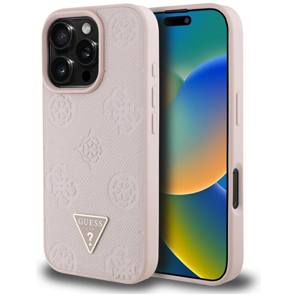 Guess - Peony Grained Hot Stamp Triangle MagSafe (GUHMP16LPGBTMP) - iPhone 16 Pro - Pink